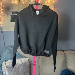 PINK Victoria’s Secret Black Cropped Hoodie | Drawstring Hem | XS